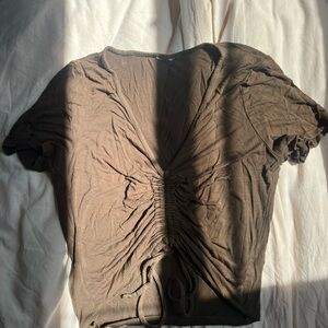 Brown Ruched V-Neck Women's Top